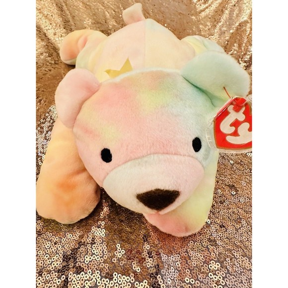 VtgTY Pillow Pals "Sherbert" Tie Dye Bear  Rainbow 1998 Plush Stuffed Animal  P3 - Picture 2 of 8